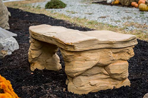 Athena Garden Cast Stone Petrified Rock Bench Set - 3 Piece Commercial Grade Concrete Patio Furniture in Natural Stone Colors