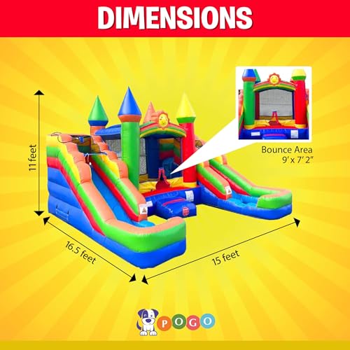 Pogo Bounce House Inflatable Rainbow Castle Combo 16.5ft