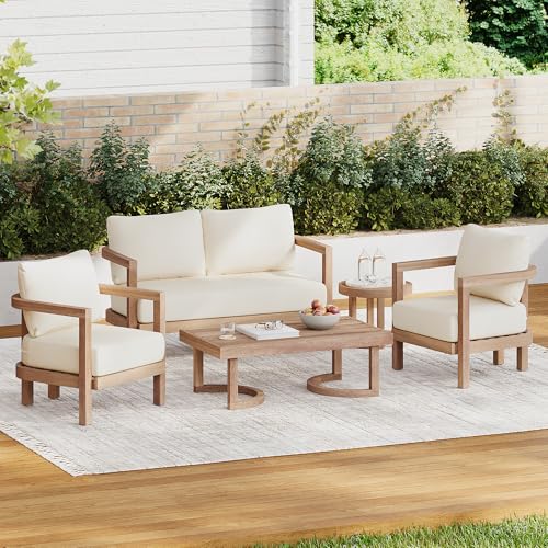 Merax 5-Piece Outdoor Acacia Wood Patio Furniture Set Beige