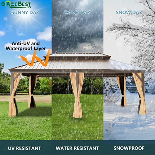 GAZEBEST 12' x 22' Permanent Hardtop Gazebo Brown