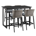 Armen Living Aileen Outdoor Patio 5-Piece Bar Table Set Aluminum with Grey Cushions Black