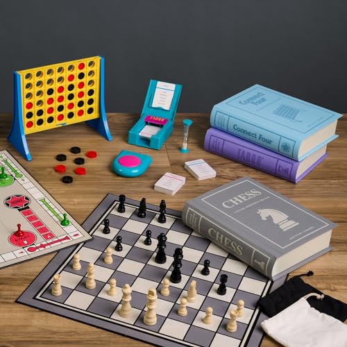 WS Game Company Vintage Bookshelf Board Games Collection Modern Burlap