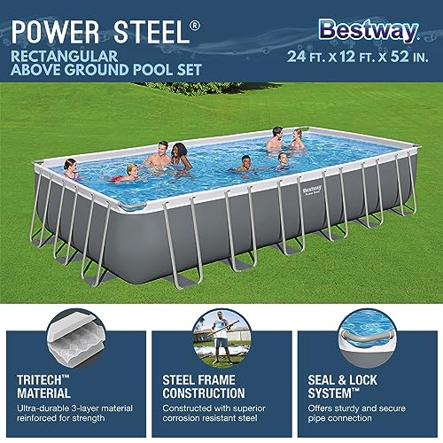 Bestway Power Steel Rectangular Metal Frame Pool Set with Sand Filter Pump Gray