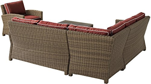 Crosley Furniture Bradenton 5-Piece Outdoor Sectional Sofa Set Brown with Sangria Cushions