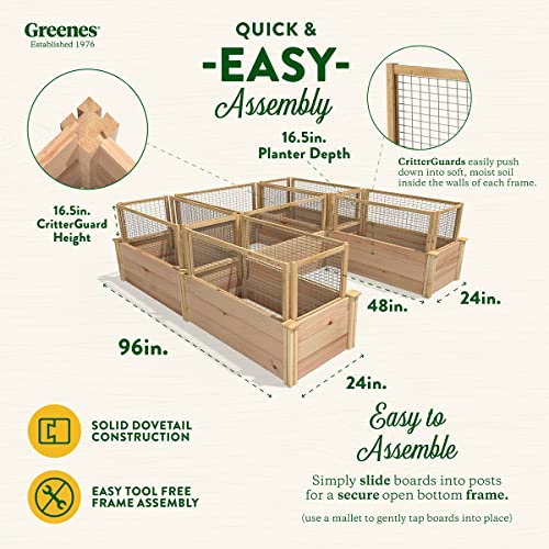 Greenes Fence Premium Cedar Raised Garden Bed with CritterGuard Fence System 8' x 8' x 16.5" Brown
