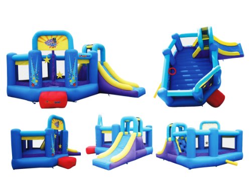 Bounceland Pop Star Inflatable Bounce House with Slide and Basketball Hoop Blue