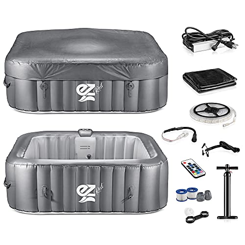 SereneLife Portable Hot Tub 6-Person Square Inflatable Spa with 130 Bubble Jets, LED Lights