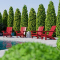 BizChair Adirondack Chairs Set of 4 with Cup Holders, Weather Resistant Poly Resin Red