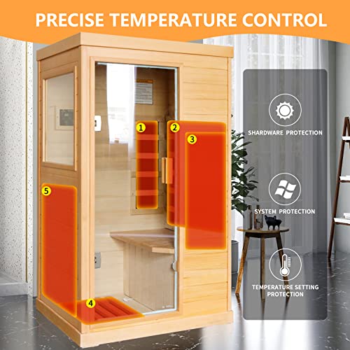 ToTibuy Far Infrared Home Sauna Low-EMF 800W Canadian Hemlock with Control Panel and Bluetooth Red