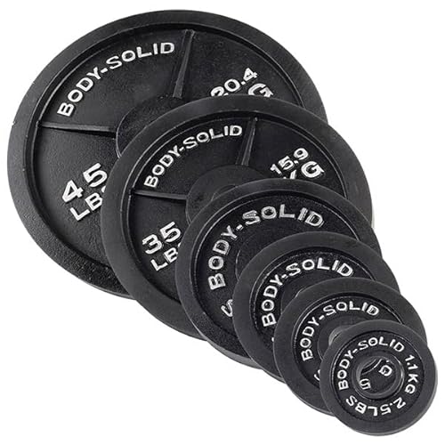 Body-Solid Cast Iron Olympic Weight Plate Set 500lbs with Bar Black
