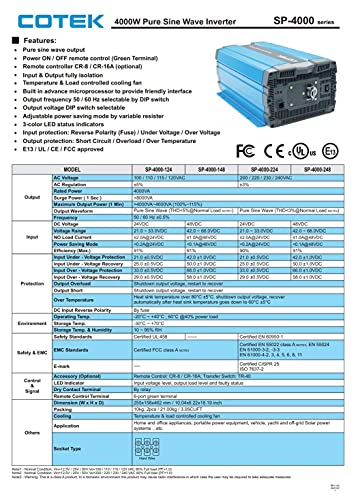 COTEK SP-4000-124 Pure Sine Wave Inverter 4000W 24VDC