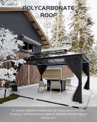 GAOMON Hardtop Gazebo 10'x13' with Double Polycarbonate Roof and Aluminum Alloy Frame Gray