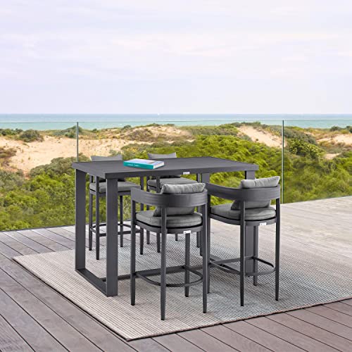 Armen Living Menorca Outdoor Patio 5-Piece Aluminum Bar Set Grey