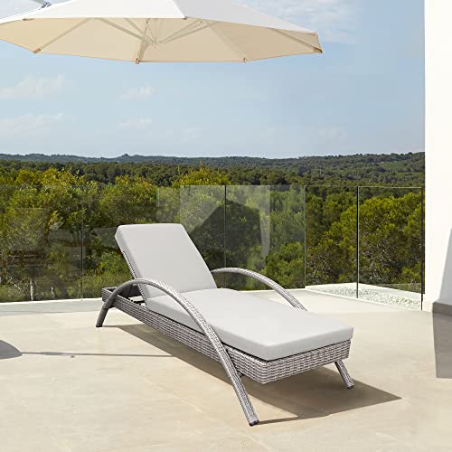 Armen Living Aloha Outdoor Patio Chaise Lounge Chair Gray Aluminum Wicker with Gray Cushion