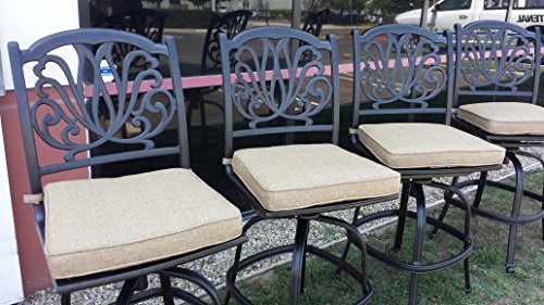 Patio Land Elizabeth Outdoor Armless Swivel Bar Stools Cast Aluminum Bronze with Walnut Cushions