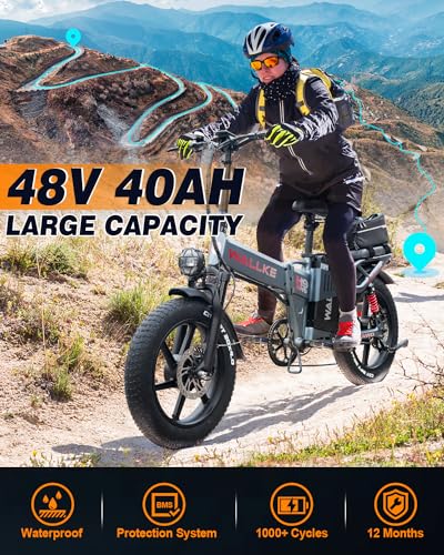 W Wallke Folding Electric Bike for Adults, 1750W Dual Motor, 48V 40Ah Long Range Ebike 20" Fat Tire Gray
