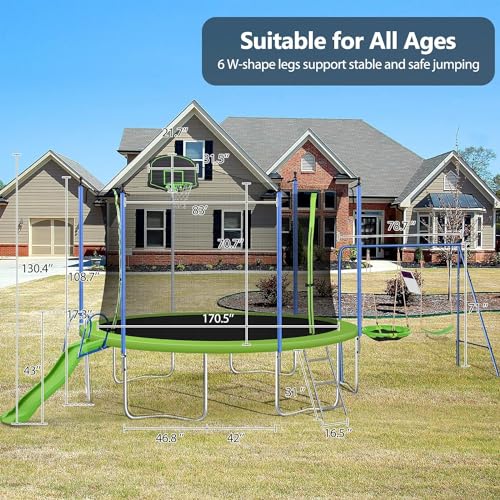 Lyromix 12FT Trampoline with Slide, Swings & Net Lime Green