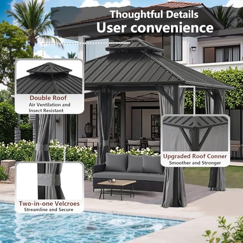 Endark 12x12FT Patio Gazebo with Steel Canopy Gray