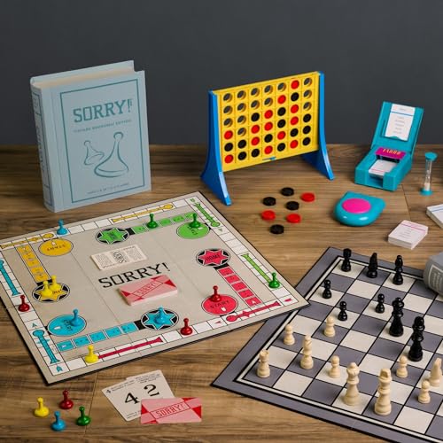 WS Game Company Vintage Bookshelf Board Games Collection Modern Burlap