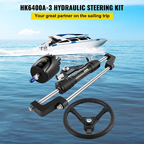 VEVOR Hydraulic Outboard Steering Kit 300HP with Helm Pump and Steering Wheel Black