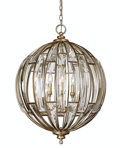 Diva At Home 28.75" Gold and Clear 6-Light Sphere Pendant Ceiling Light Clear