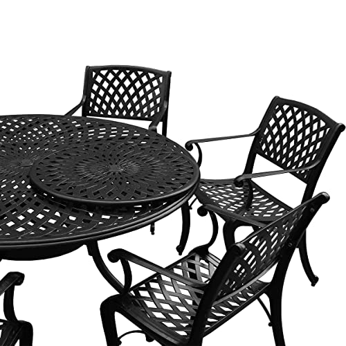 Oakland Living Modern Ornate Outdoor Mesh Aluminum 59-in Round Patio Dining Set with Six Chairs Black
