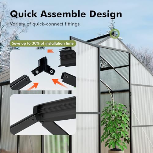 Sylviera Heavy Duty Outdoor Greenhouse with PC Panels, 8x14FT Black