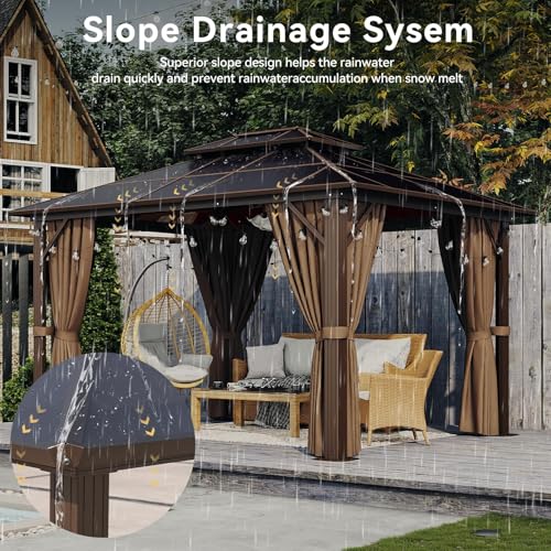 Aoxun 10'x12' Hardtop Gazebo Brown with Lights