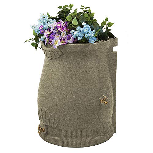 Good Ideas Rain Wizard 50 Gallon Rain Barrel with Planter Space and 2 Brass Spigots Sandstone (4 Pack)