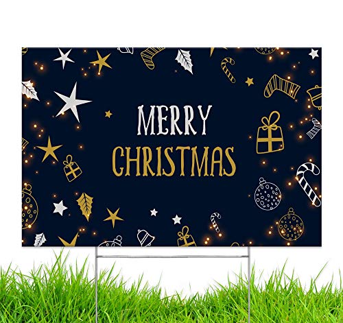 Yard Sign Merry Christmas Happy Holidays Lawn Decoration 18" x 12" with 15-inch Stake