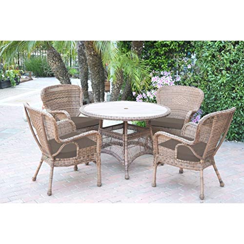 Jeco Windsor Honey Wicker Dining Set with Faux Wood Top and Cushion Turquoise