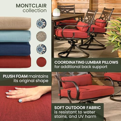 Hanover Montclair 7-Piece Outdoor Dining Set with 6 Swivel Rockers Chili Red