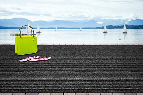 House, Home and More Indoor Outdoor Double-Ribbed Carpet Skid-Resistant Rubber Backing Smokey Black 6x50 Feet