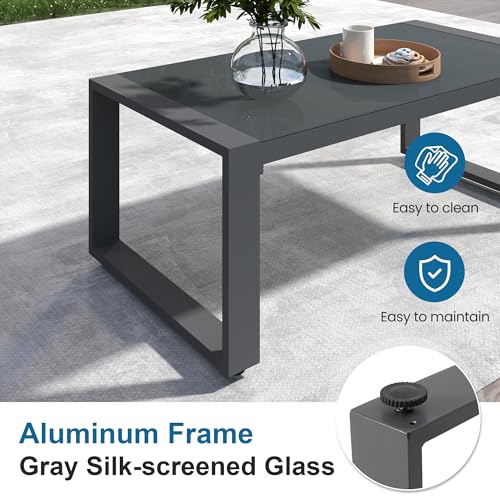 RoyalCraft Aluminum Outdoor Patio Furniture Set 6-Seats with Coffee Table Grey