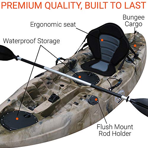 BKC FK184 9 Solo Sit-On-Top Kayak w/Premium Memory Foam Seat - Camo