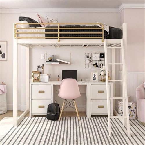 Home Square 2-Piece Kids Nightstand & Twin Metal Loft Bed Set White