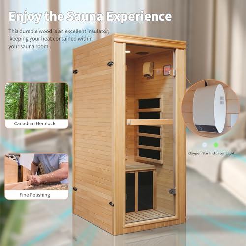 Daleyzay Indoor Infrared Sauna 1-Person Hemlock Wood Natural