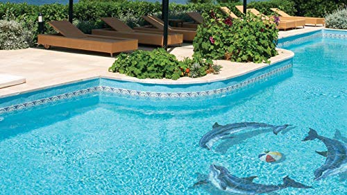 Custom Mosaics, Inc. Dolphin Group Porcelain Swimming Pool Mosaic 30" x 30" Shadow