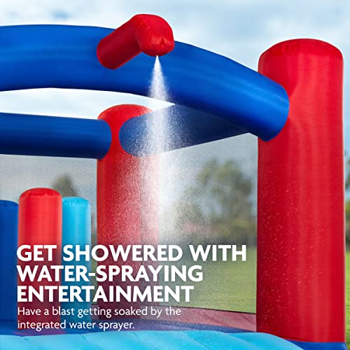 SUNNY & FUN Slide N’ Splash Bounce House Inflatable Water Slide Park Blue and Red