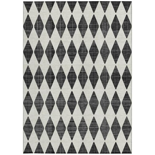 HomeRoots 9' X 12' Black Geometric Washable Non-Skid Indoor Outdoor Area Rug