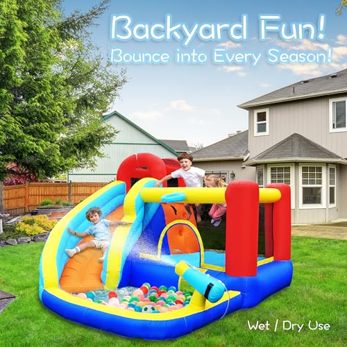 Mighty Hand Inflatable Jumper Bounce House with Water Slide and 480W Blower Red/Blue