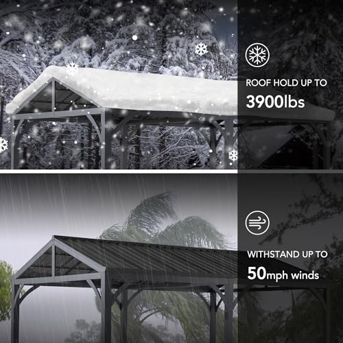 Sunjoy Carport 14ft x 20ft Outdoor Gazebo Heavy Duty Garage Car Shelter Brown/Black