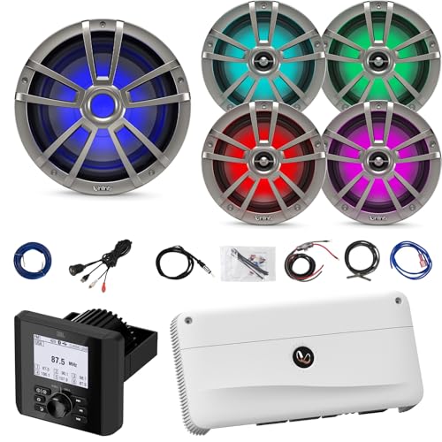 Enrock Marine Bluetooth Digital Media Receiver with 4X 6.5" Waterproof RGB LED Speakers, 10" RGB LED Subwoofer & 5 Channel Amp