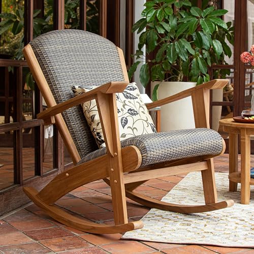 Cambridge Casual Auburn Padded Upholstered Outdoor Rocking Chair Natural Teak All-Weather Wicker