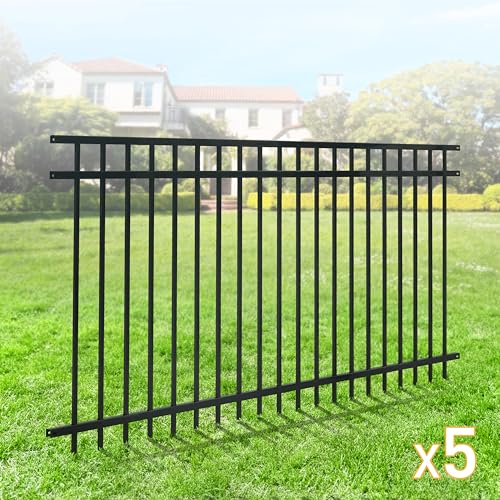 Fencer Wire Heavy Duty Flat Top Fence Barrier Panel 4FT x 8FT Black, Pack of 5