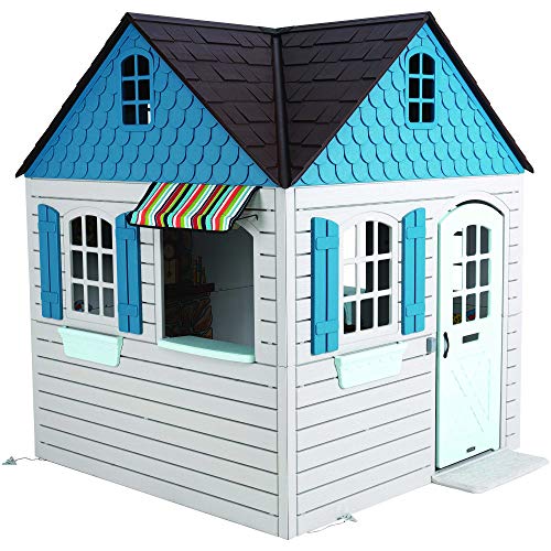 Lifetime Heavy Duty Plastic Outdoor Playhouse 6ft x 6ft x 7ft Beige & Blue