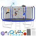 Lyromix 14FT Outdoor Trampoline with Basketball Hoop & Net Navy Blue