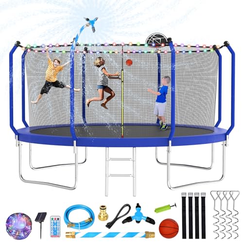 Lyromix 14FT Outdoor Trampoline with Basketball Hoop & Net Navy Blue