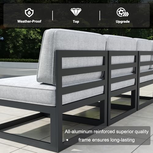 Vakollia 11 Pieces Aluminum Patio Furniture Set with Coffee Table Black/Light Grey