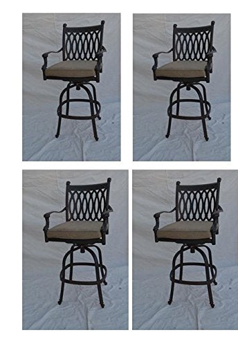 PatioLand Grand Tuscany 5-Piece Outdoor Bar Set 48" Cast Aluminum Dark Bronze Sunbrella Sesame